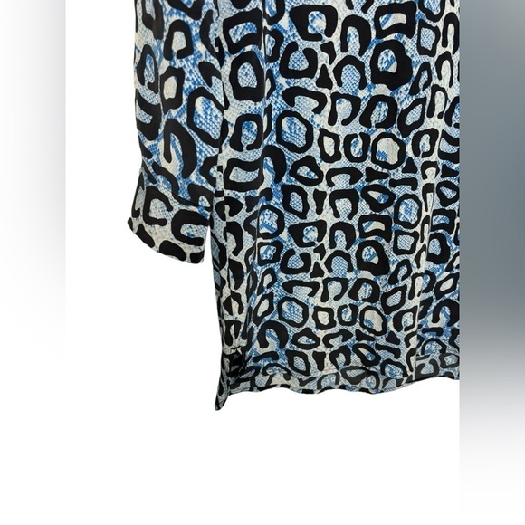 Equipment Femme Blue Black Cheetah Print Silk Long Sleeve Mini Dress Size Small - Picture 2 of 10